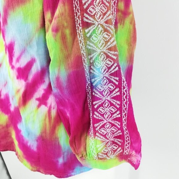 Tie-Dye Peasant Top Size M Embroidered Hippie Boho Shirt Merona OOAK - Picture 11 of 12